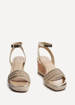 Linzi Ophelia Gold Embellished Cork Wedge