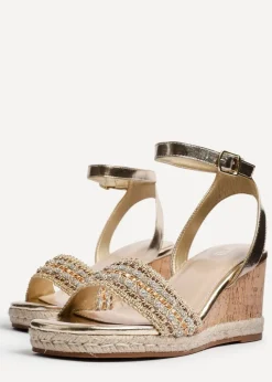 Linzi Ophelia Gold Embellished Cork Wedge