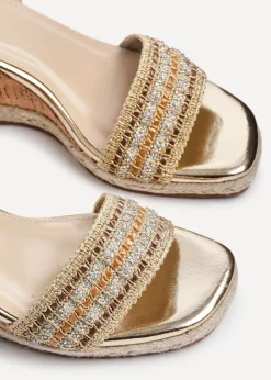 Linzi Ophelia Gold Embellished Cork Wedge