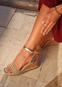 Linzi Ophelia Gold Embellished Cork Wedge