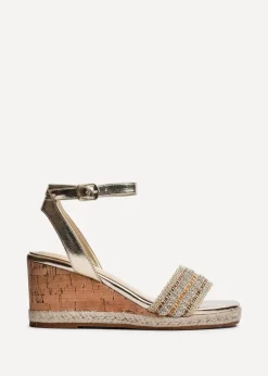 Linzi Ophelia Gold Embellished Cork Wedge