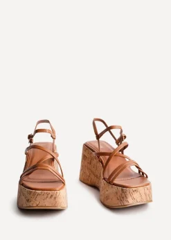 Linzi Orbit Tan Faux Lizard Strappy Cork Flatform Sandal