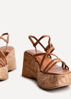 Linzi Orbit Tan Faux Lizard Strappy Cork Flatform Sandal