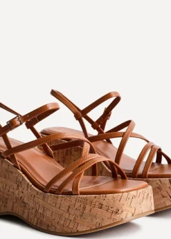 Linzi Orbit Tan Faux Lizard Strappy Cork Flatform Sandal