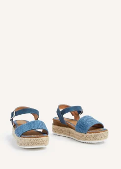 Linzi Panama Blue Raffia Two Part Espadrille Inspired Flatform Sandal