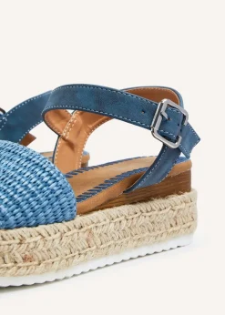 Linzi Panama Blue Raffia Two Part Espadrille Inspired Flatform Sandal