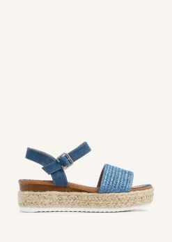 Linzi Panama Blue Raffia Two Part Espadrille Inspired Flatform Sandal