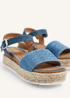 Linzi Panama Blue Raffia Two Part Espadrille Inspired Flatform Sandal
