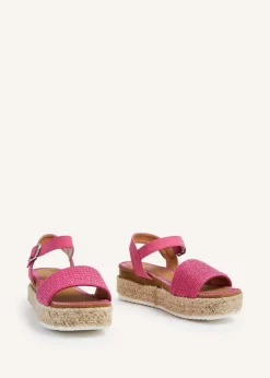 Linzi Panama Fuchsia Raffia Two Part Espadrille Inspired Flatform Sandal