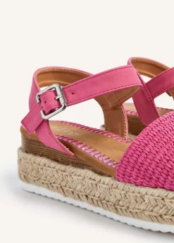 Linzi Panama Fuchsia Raffia Two Part Espadrille Inspired Flatform Sandal