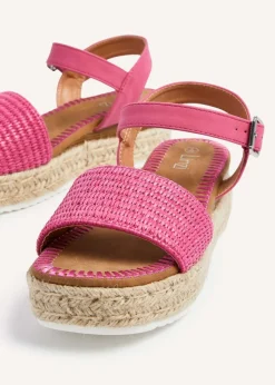 Linzi Panama Fuchsia Raffia Two Part Espadrille Inspired Flatform Sandal