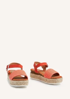 Linzi Panama Orange Raffia Two Part Espadrille Inspired Flatform Sandal