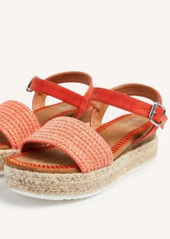 Linzi Panama Orange Raffia Two Part Espadrille Inspired Flatform Sandal