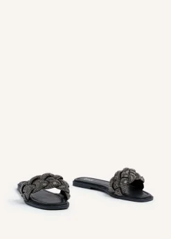 Linzi Pandora Black Diamante Plaited Slider Sandal