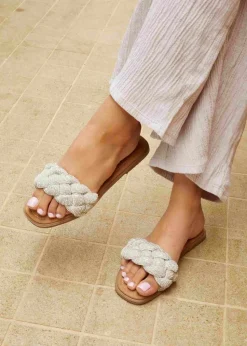 Linzi Pandora Silver Diamante Plaited Slider Sandal