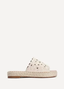 Linzi Parade Beige Faux Suede Floral Espadrille Flatform Slider