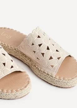Linzi Parade Beige Faux Suede Floral Espadrille Flatform Slider