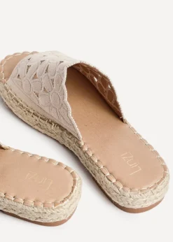 Linzi Parade Beige Faux Suede Floral Espadrille Flatform Slider