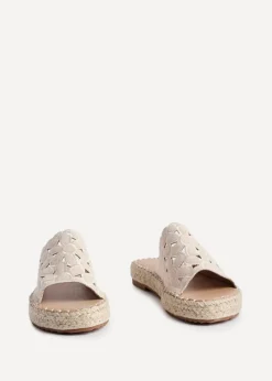 Linzi Parade Beige Faux Suede Floral Espadrille Flatform Slider