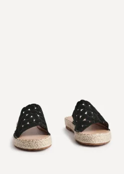 Linzi Parade Black Suede Floral Espadrille Flatform Slider