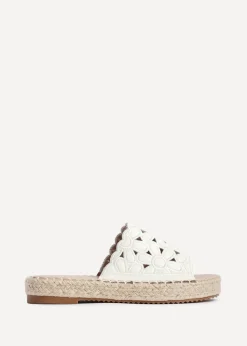 Linzi Parade White Faux Leather Floral Espadrille Flatform Slider