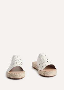 Linzi Parade White Faux Leather Floral Espadrille Flatform Slider
