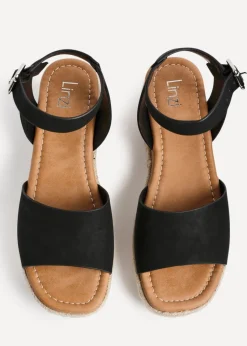 Linzi Paradise Black Nubuck Espadrille Flatform Sandals