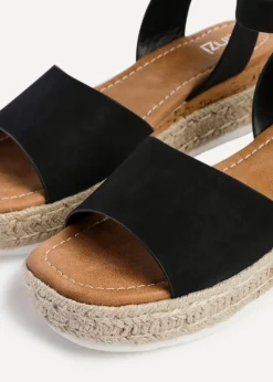Linzi Paradise Black Nubuck Espadrille Flatform Sandals