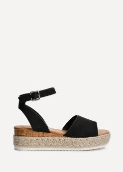 Linzi Paradise Black Nubuck Espadrille Flatform Sandals