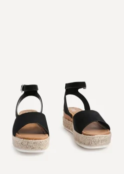Linzi Paradise Black Nubuck Espadrille Flatform Sandals