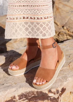 Linzi Paradise Tan Nubuck Espadrille Flatform Sandals