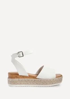Linzi Paradise White Faux Leather Espadrille Flatform Sandals