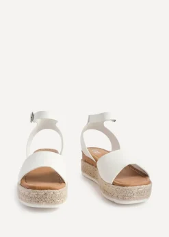 Linzi Paradise White Faux Leather Espadrille Flatform Sandals
