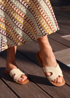 Linzi Petra Natural Raffia Link Design Flat Sandal