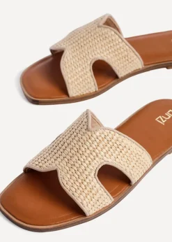 Linzi Petra Natural Raffia Link Design Flat Sandal