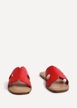 Linzi Petra Red Faux Leather Link Design Flat Sandal