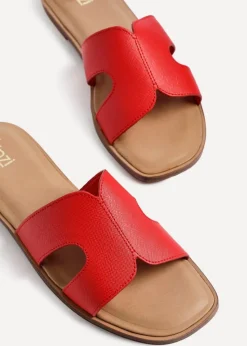 Linzi Petra Red Faux Leather Link Design Flat Sandal