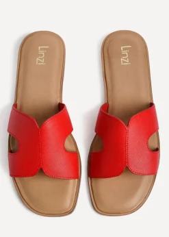 Linzi Petra Red Faux Leather Link Design Flat Sandal