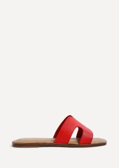 Linzi Petra Red Faux Leather Link Design Flat Sandal