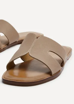 Linzi Petra Taupe Faux Leather Link Design Flat Sandal