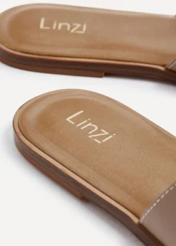 Linzi Petra Taupe Faux Leather Link Design Flat Sandal