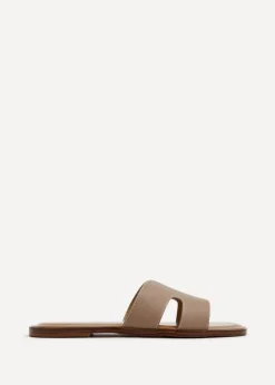 Linzi Petra Taupe Faux Leather Link Design Flat Sandal
