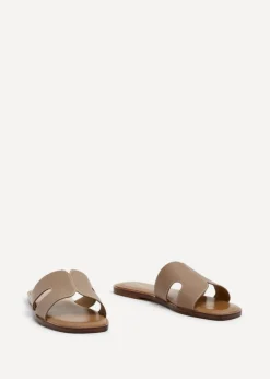 Linzi Petra Taupe Faux Leather Link Design Flat Sandal