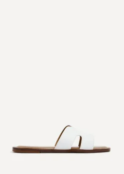 Linzi Petra White Faux Leather Link Design Flat Sandal