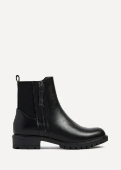 Linzi Peyton Black Stretch Panel Ankle Boot & Outer Zip Detail