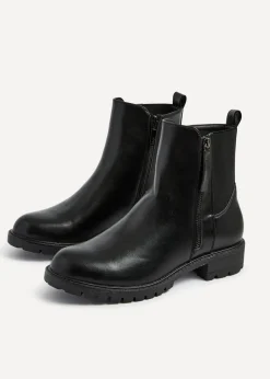 Linzi Peyton Black Stretch Panel Ankle Boot & Outer Zip Detail