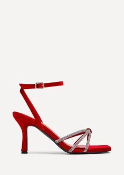 Linzi Polly Red Velvet Stiletto Heeled Sandal
