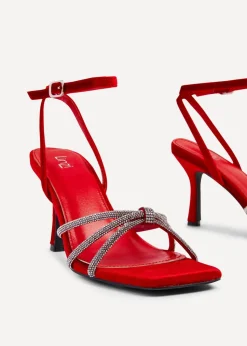 Linzi Polly Red Velvet Stiletto Heeled Sandal