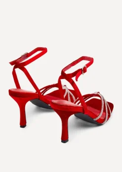 Linzi Polly Red Velvet Stiletto Heeled Sandal