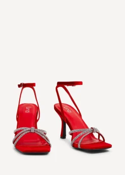 Linzi Polly Red Velvet Stiletto Heeled Sandal